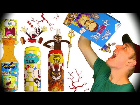 DO NOT DRINK or EAT HELLO NEIGHBOR CEREAL😈Cuphead+Mugman+Spongebob DIY Drinks & Coloring Page