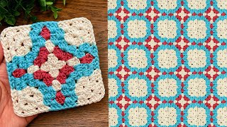 Crochet Square Pattern with Unique Color Design-Easy Tutorial