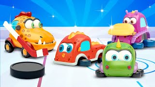 Vamos jogar o hóquei com os carros Mocas! Quem vai ganhar? Desenhos animados. Desenho animado