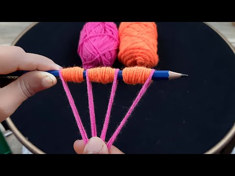It's so Cute !! Super Easy Woolen Flower Making Trick using Pencil - Hand Embroidery Amazing Flowers