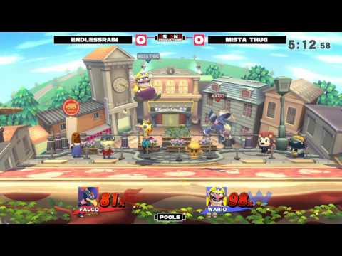 Sm4sh: CT2016 - Mistathug (Wario) Vs Endlessrain (Falco, Fox) - RR Pools