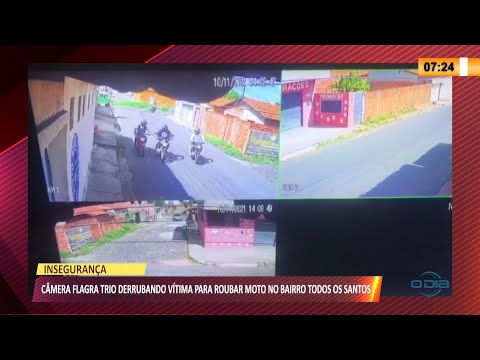 Câmera flagra trio derrubando vítima para roubar moto no bairro Todos os Santos 12 11 2021