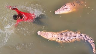 2 Crocodiles Attack Man in River | Crocodile Attack Fun Made Movie By Wild Fighter