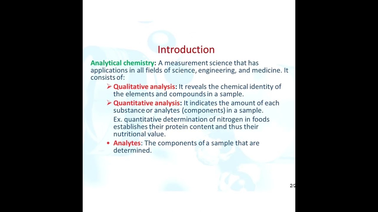 Introduction to the Analytical CHEMISTRY