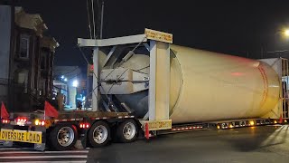 Two Huge Oversize Load Cylinders Being Escorted On East 233rd Street In Wakefield, The Bronx, NYC