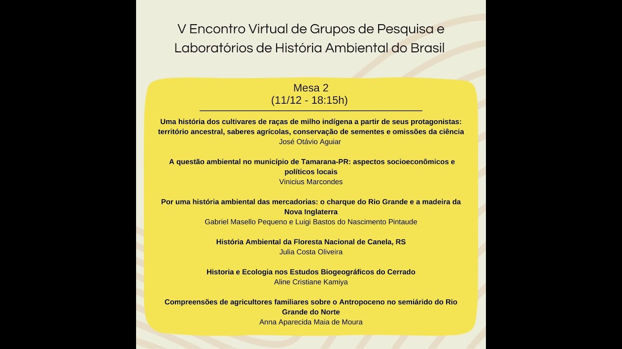 V Encontro Virtual de Grupos de Pesquisa e Laboratórios de História Ambiental do Brasil