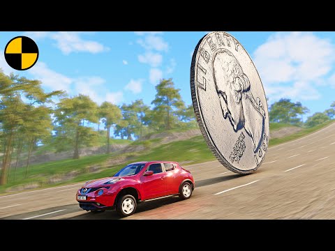 Cars vs Giant Quarter Dollar ???? BeamNG.Drive