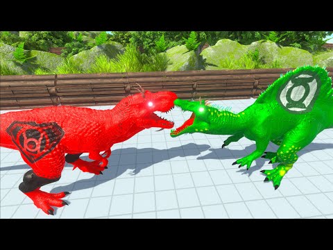GREEN LANTERN SPINOSAURUS vs RED LANTERN T-REX DEATH RUN -            Animal Revolt Battle Simulator