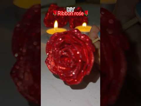 DIY Glittery ribbon rose✨🌹 #subscribe#ribbonrose#ribbonflower#ribbonroses#diy#diycrafts#roseforever