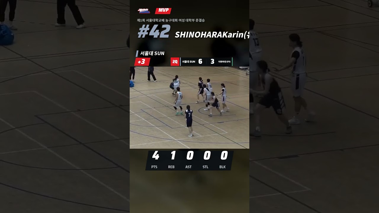 SHINOHARAKarin(유) 7점 · 스틸 2개 · 리바운드 3개 경기 MVP | 제1회 서울대학교배 농구대회 여성 대학부 준결승 #Shorts