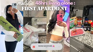 REALISTIC 48hrs Living Alone ! APARTMENT MAKEOVER: shopping, new decor, cooking, + more