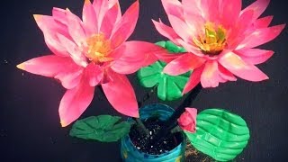 Recycled DIY: How to make LOTUS flowers with waste water bottles?