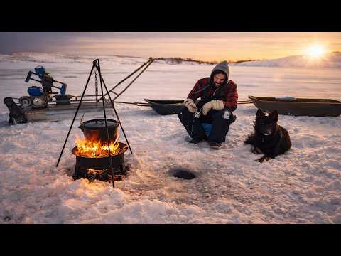 Track Sled Ice Fishing + Dutch Oven Cooking in Crazy Winds!