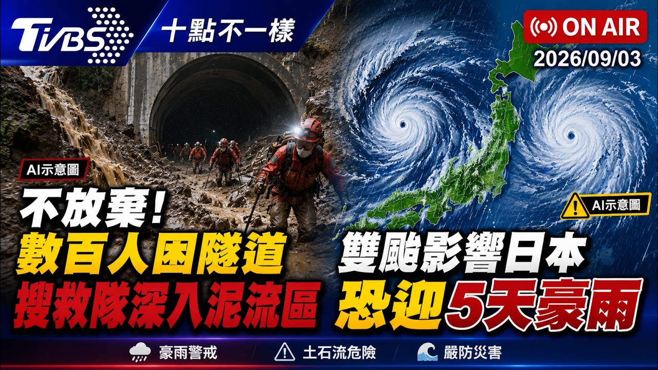 【20260903 TVBS十點不一樣LIVE】不放棄!數百人困隧道 搜救隊深入泥流區 雙颱影響日本恐迎5天豪雨