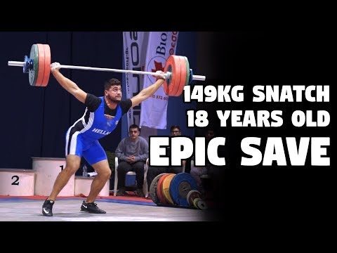 INCREDIBLE SAVE! Evangelos Galiatsatos (96kg, GRE) 149kg Snatch, 18yo - National Record