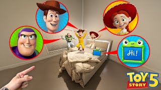 I CAUGHT WOODY, BUZZ LIGHTYEAR & JESSIE AT A SLEEPOVER IN REAL LIFE! (TOY STORY 5) 