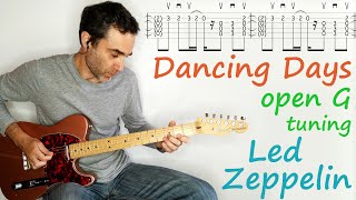 Dancing Days - in open G - Led Zeppelin - Guitar lesson / tutorial / cover with tab