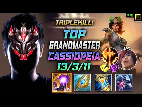 GrandMaster Cassiopeia TOP vs Sett - 천상계 탑 카시오페아 템트리 룬 균열 정복자 カシオペア Кассиопея 魔蛇之拥 - LOL KR 11.12
