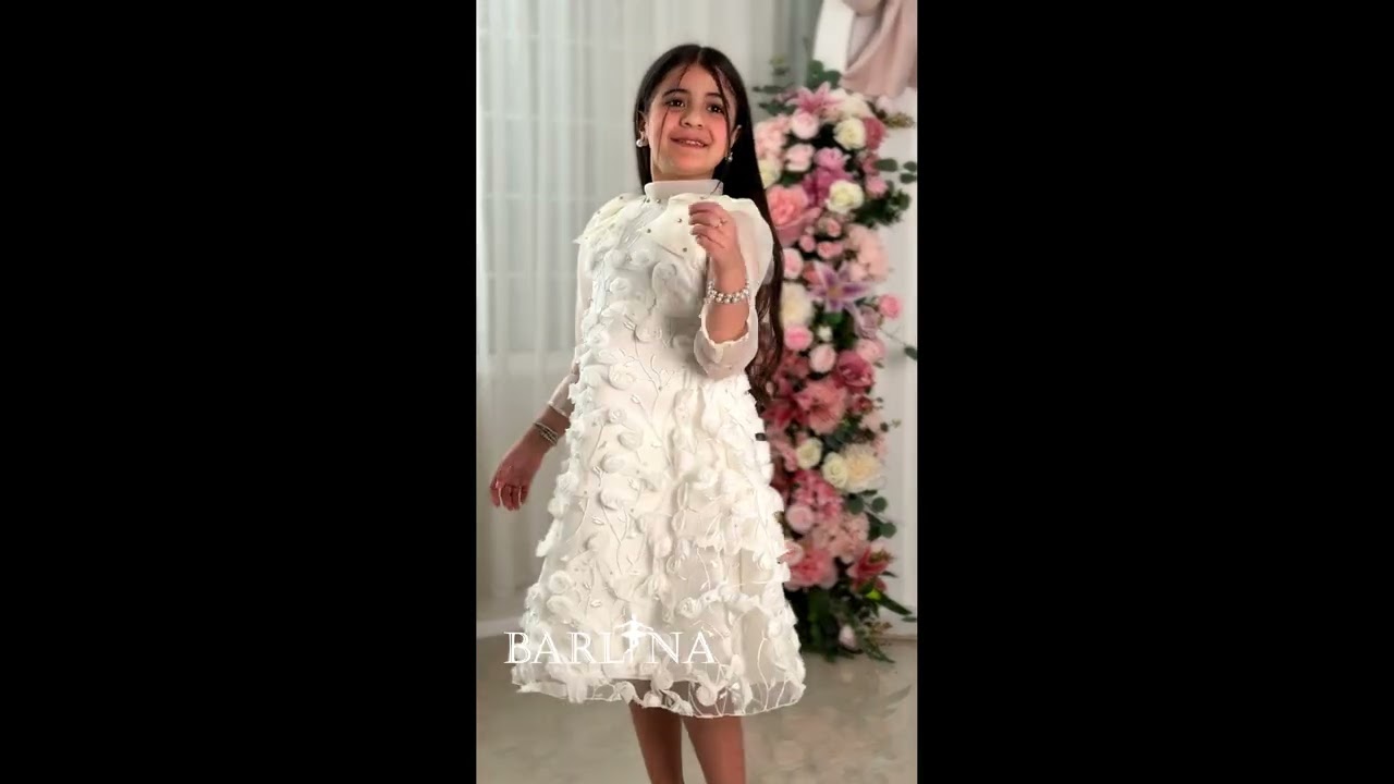 فستان بناتي سكري بورود بارزة - سنة