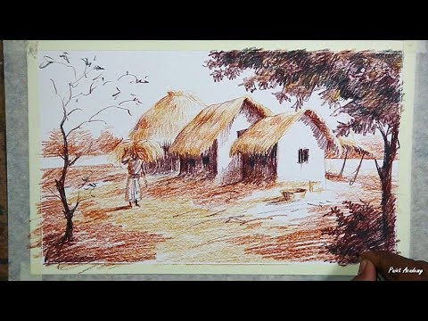 Colored Pencil Painting | Village Landscape