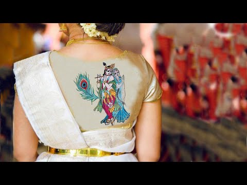 Fabric painting #34 l Cute and Elegant Radha Krishna with Peacock feather painting on a blouse