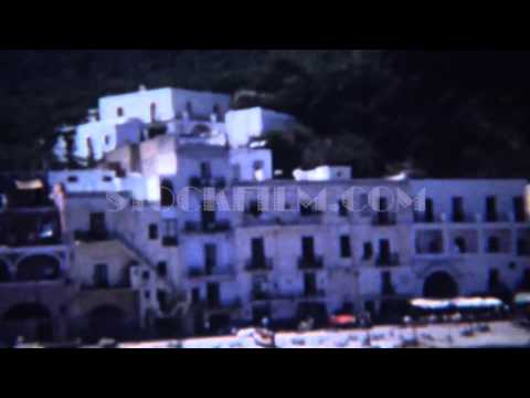 1954: Italian riviera seaside resort beach town building architecture.  CIANCIANA, SICILY