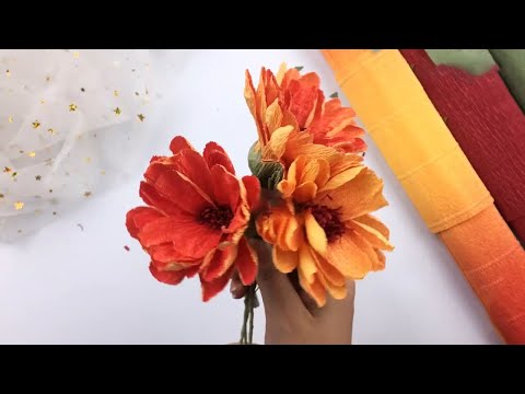 Paper flower tutorial  teach you to make a beautiful bunch of zinnias with crepe paper