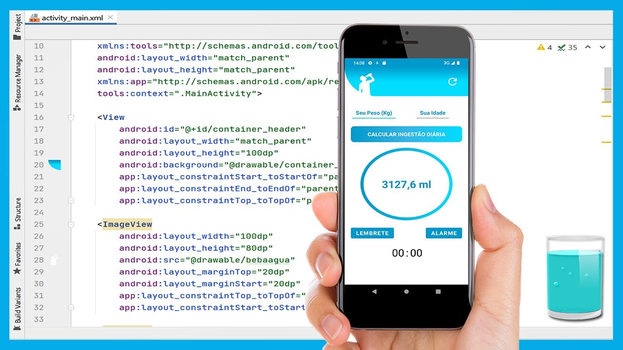 Android Studio - Criando um Aplicativo que Lembra o Usuário de Beber Água - Design Completo #1