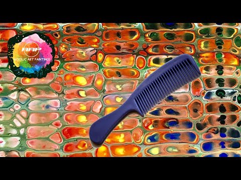 In Fluid Art, Even Combs Paint! Chameleon Cells Acrylic Pouring Painting  (228)