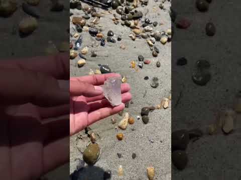 Cut the clear quartz rough stone on the beach.#clear#quartz#stone#beach#rough#crystal #diamond #gems