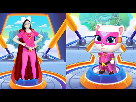 Cute Girl Imitate Angela Hero Pink - My Talking Tom Hero Dash In The Real Life