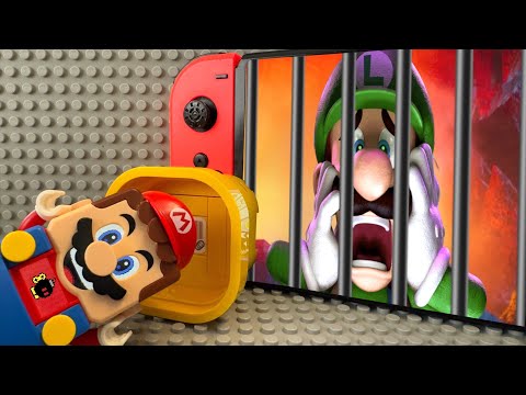 Lego Mario enters the Nintendo Switch to save Luigi from Bowser Junior! Super Mario Odyssey Story
