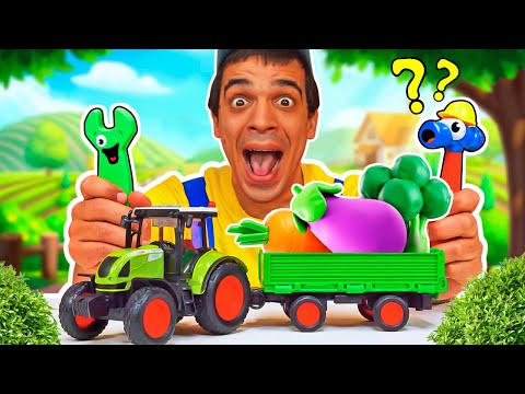 Oh no, si è rotto un trattore giocattolo! 🥕 Controlliamo il rimorchio dal meccanico dei giocattoli!