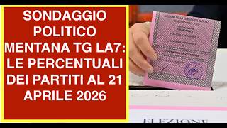 SONDAGGIO POLITICO MENTANA TG LA7: LE PERCENTUALI DEI PARTITI AL 21 APRILE 2026