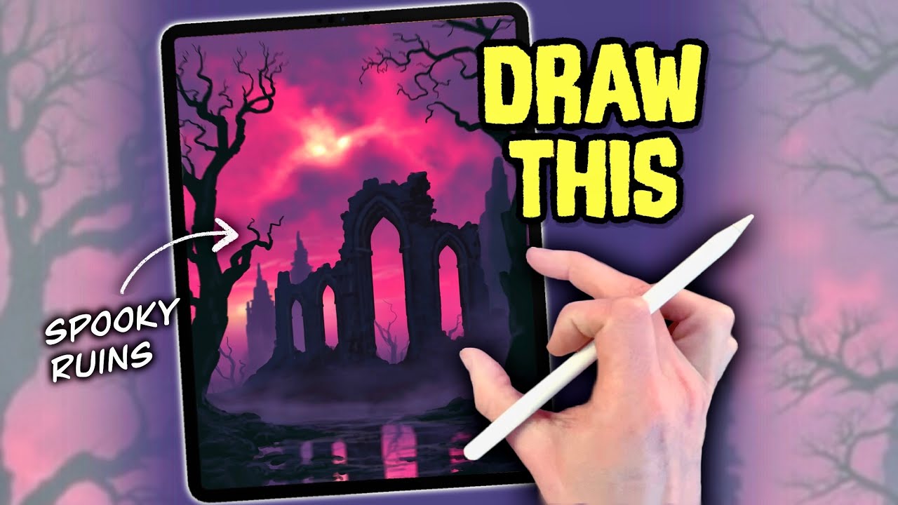 PROCREATE - Spooky Ruins drawing Tutorial made EASY