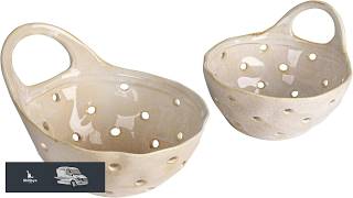 Creative Co Op Set of 2 Cream Stoneware Colanders