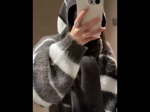 羊毛毛每馬條紋帽子寬鬆毛衣