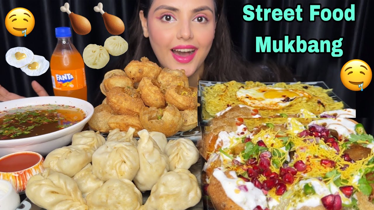 Indian Streetfood Eating Show: Panipuri,Momo,Dahipuri,Maggi With Sunny Side Up Egg,ASMR,Eating Show 