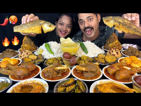 Bahubali Platter 🌶️Mutton, Chicken, Fish Curry, Egg Curry, Liver Curry, Veg Meal, Whole Fish Eating🥵