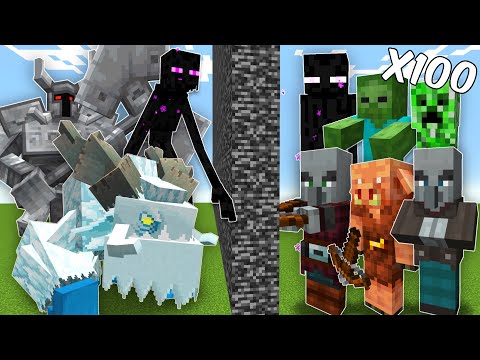 SquareEyes - OP Modded Bosses vs 100 Vanilla Mobs (Minecraft Mob Battle)