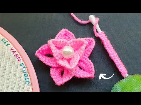 Easy Woolen Flower Making with Cotton Bud -  Amazing Wool craft ideas at Home - No Crochet Flower