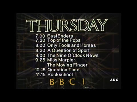 BBC1 link announcer Malcolm Eynon, menu, weather, PIF & closedown 20th February 1985