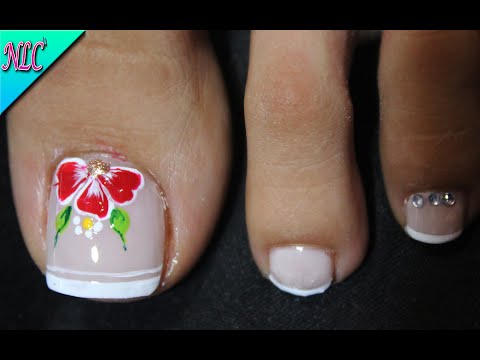 DISEÑO DE UÑAS PARA PRINCIPIANTES FLORES Y FRANCÉS EN LOS PIES – FLOWERS NAIL ART – FRENCH NAIL ART