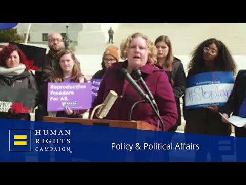 Sarah Warbelow speaks in opposition to Trump-Pence judicial picks Thomas Farr and Kyle Duncan