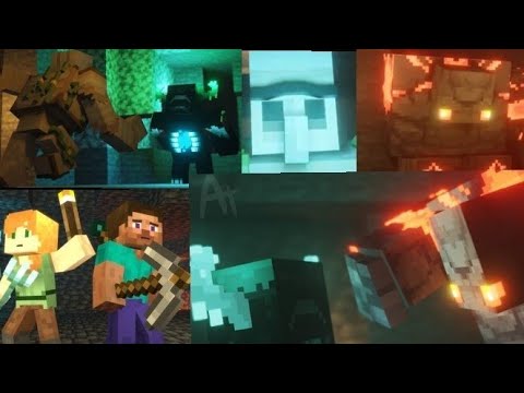 Minecraft animation Iron Golem & Redstone Golem vs Warden//Alex and Steve life//Riham's studio.