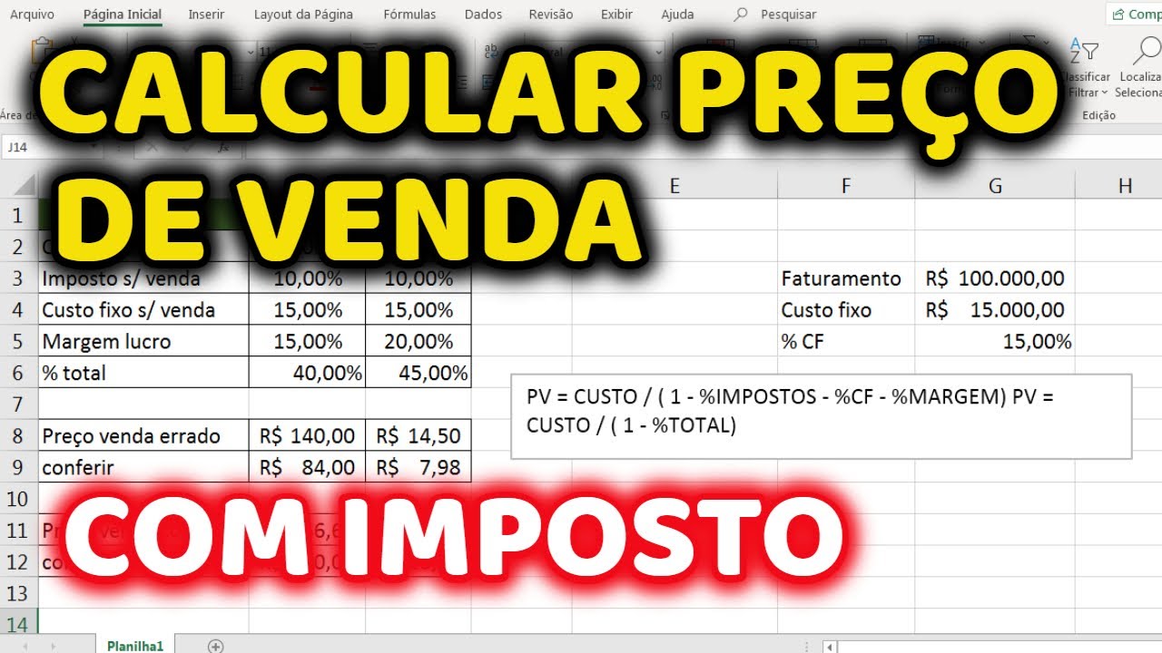 Como Calcular o Preço de Venda no Excel com Imposto - Passo a Passo