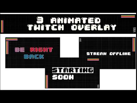 3x Twitch overlay animated, stream overlay retro, 80s stream package for twitch, twitch graphic pack