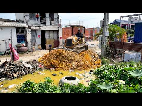 First Start a Wonderful Project! Skill Driver Dozer Pushing RockSoil Delete Flooded Area with Trucks