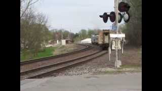 preview picture of video 'A tale of two Amtraks at Centertown MO. with lots of horn blowing!'