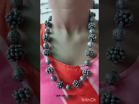 Export Quality Silver Look LIke Beaded Ball Long Chain Necklace with Earring